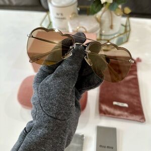Miu Miu Silver Geometric Aviator Sunglasses BROWN